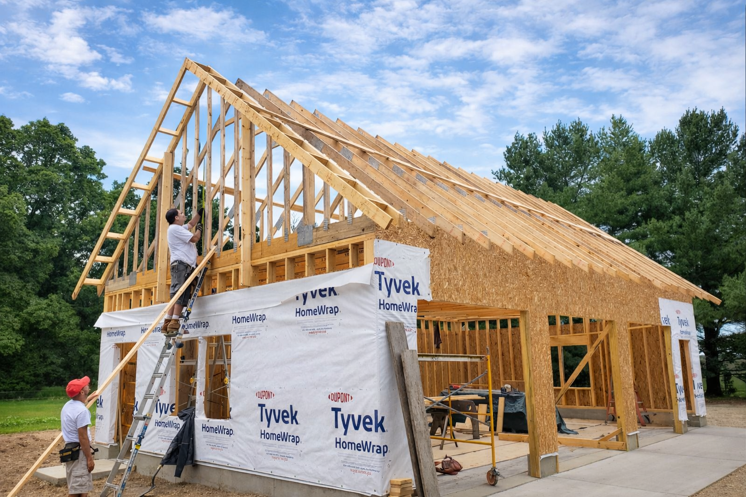 Oranssi technician working on a roof project