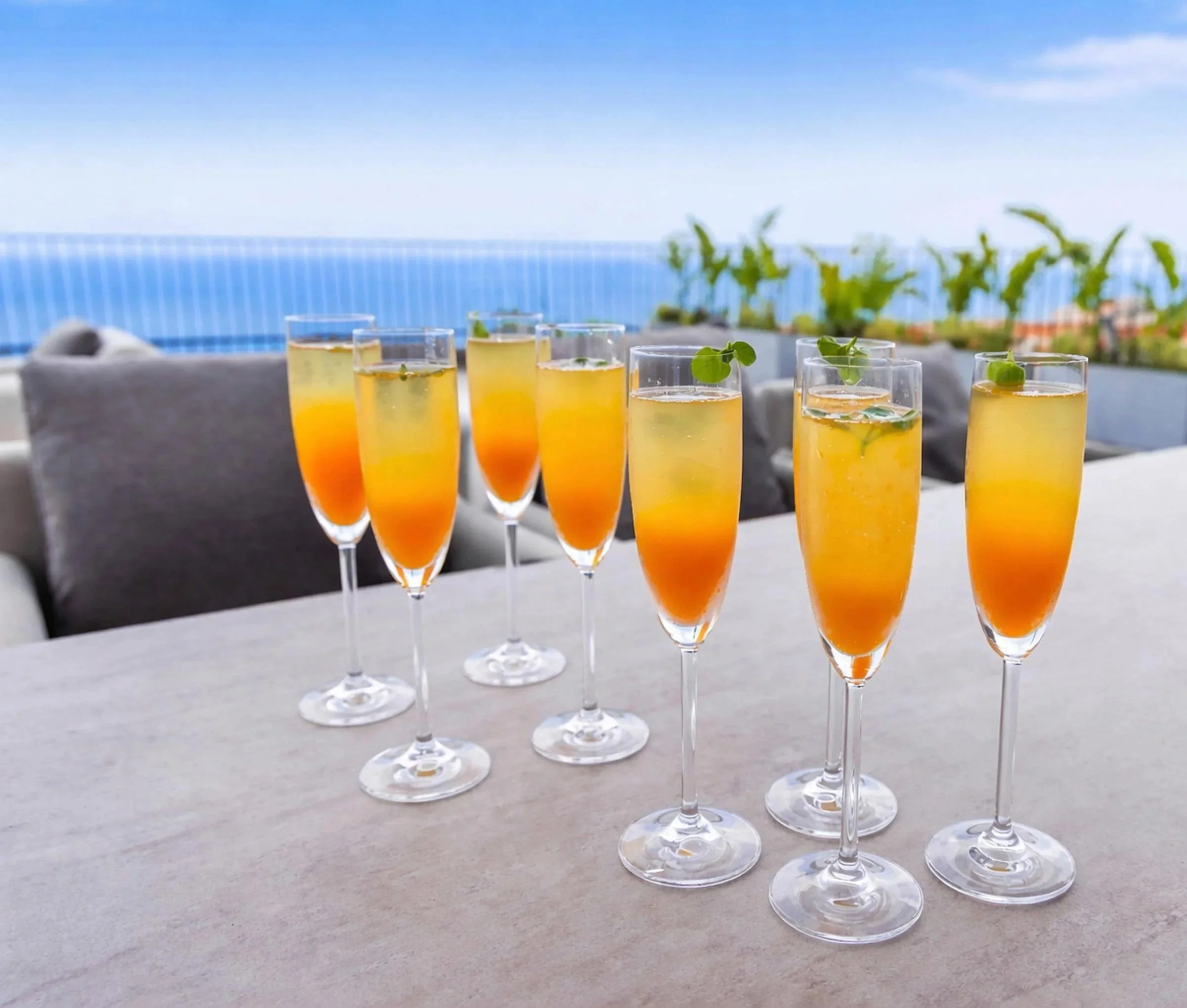 Aperitif drinks served before a private dinner with ocean view.