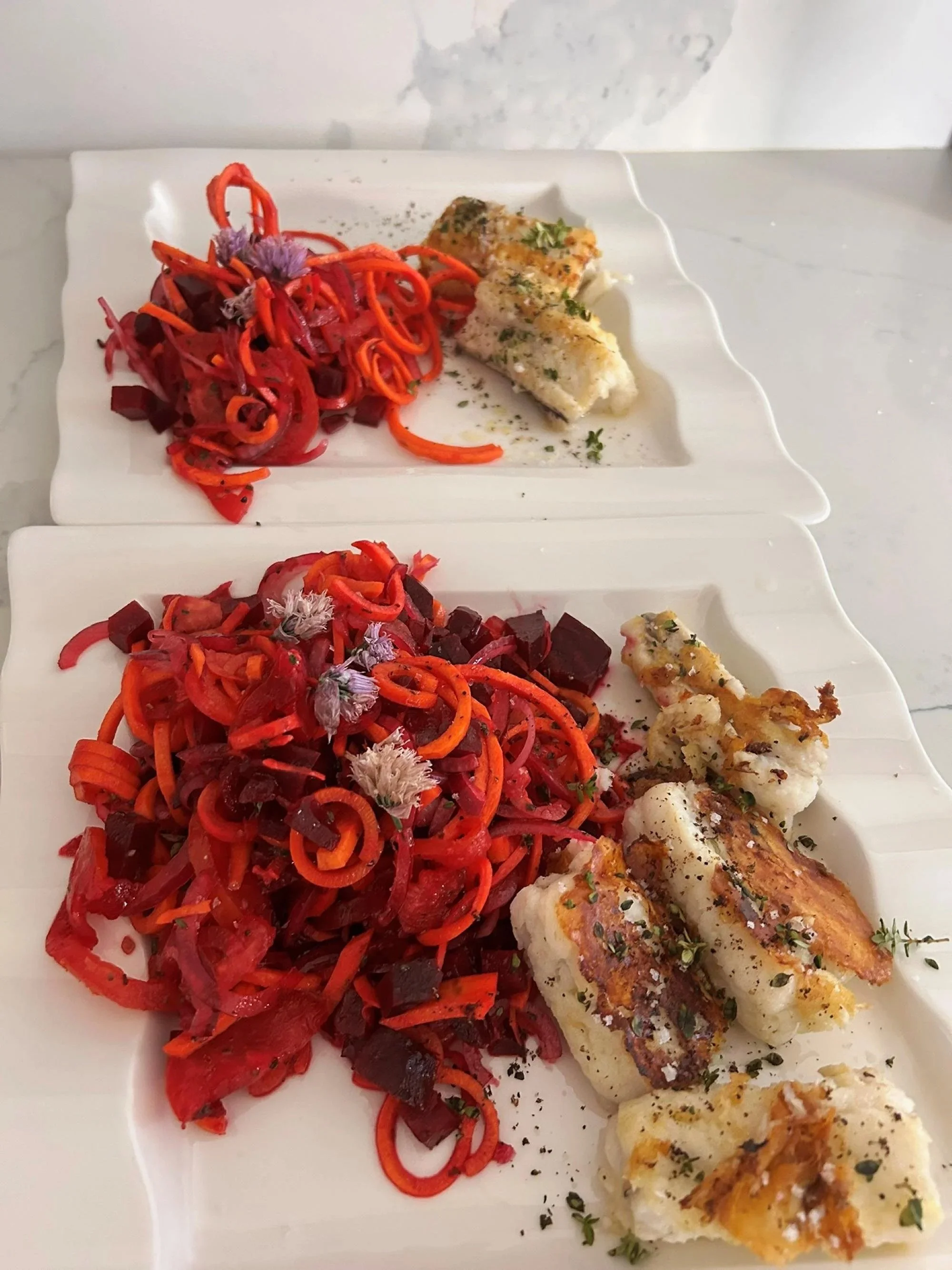 Seasonal pescatarian dish served at a private dinner.