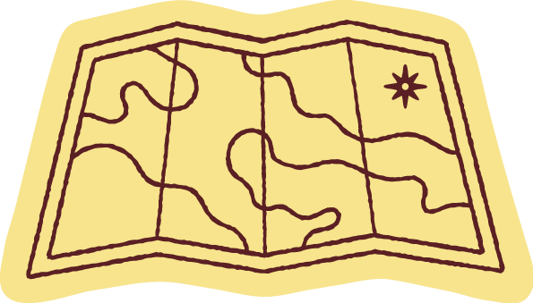 A simple illustration of an unfolded map with multiple winding roads and a star symbol in the upper right corner.