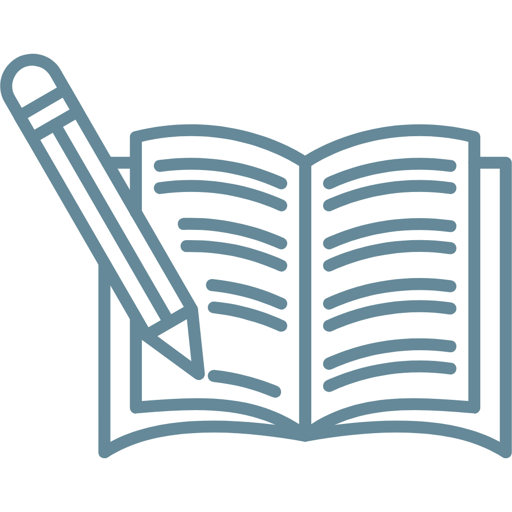 Open book and pencil icon representing learning and educational resources
