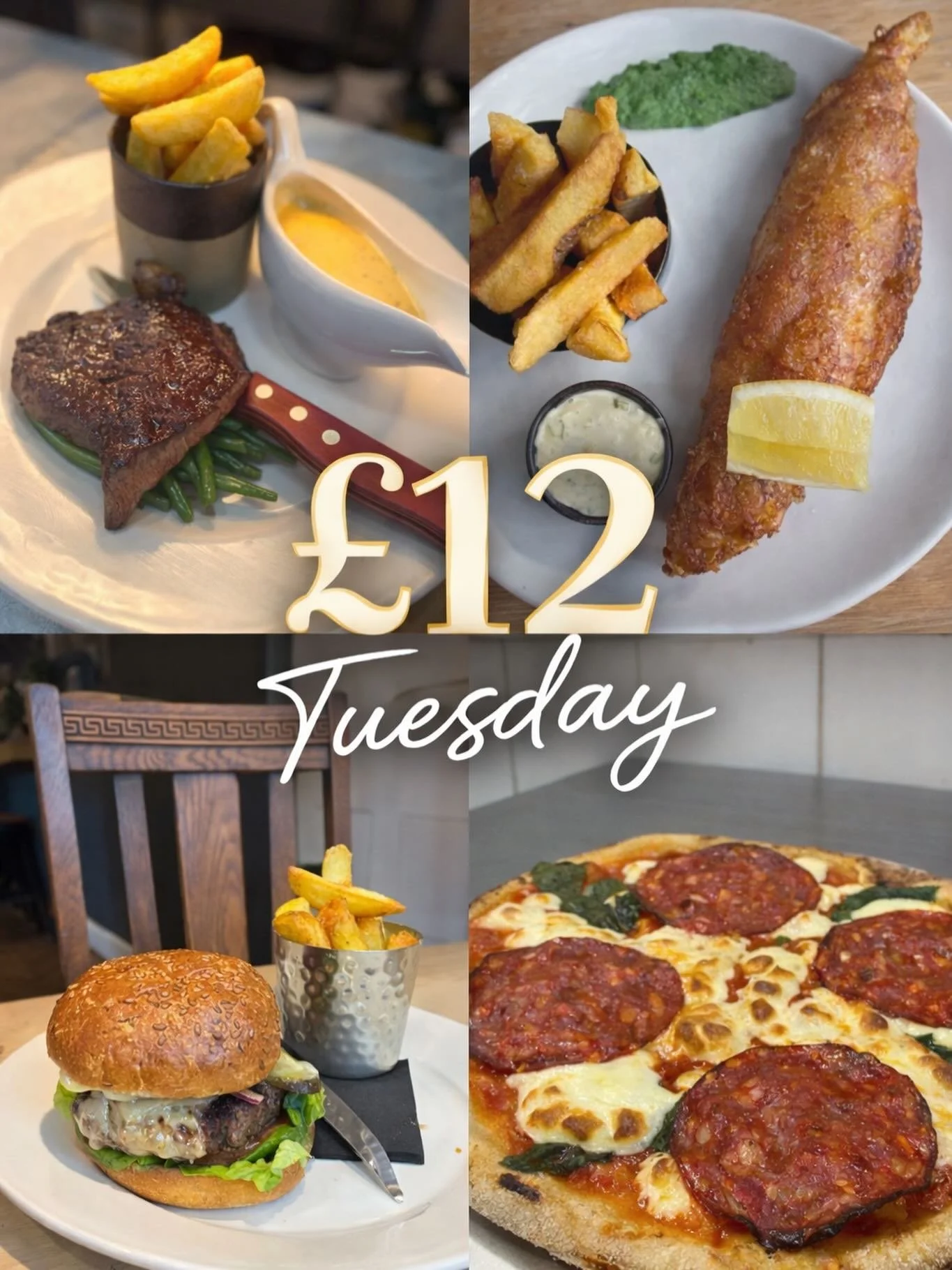 ✨ &pound;12 Tuesday is here! ✨

Treat yourself to one of our delicious dishes for just &pound;12 &mdash; great food, great value, and the perfect excuse to skip cooking tonight 😋🍽️

Bring your friends, bring your appetite, and join us for a Tuesday