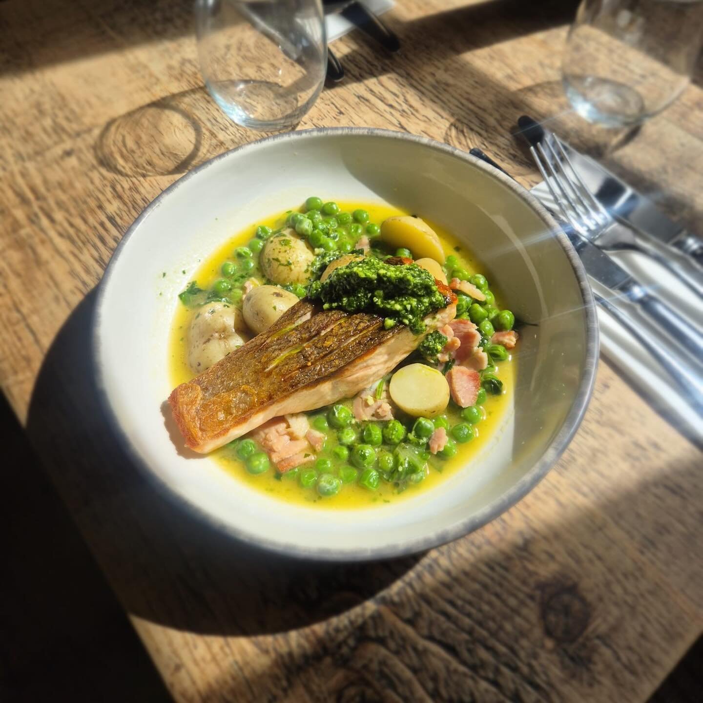 &hellip;and here it is- Our BRAND NEW SPECIAL

Pan Fried Salmon, New Potatoes, Peas a la Francaise &amp; Wild Garlic Pesto 

Join us this weekend to try this delectable limited dish!

Call to book on 01953 861247 or follow the link in our bio