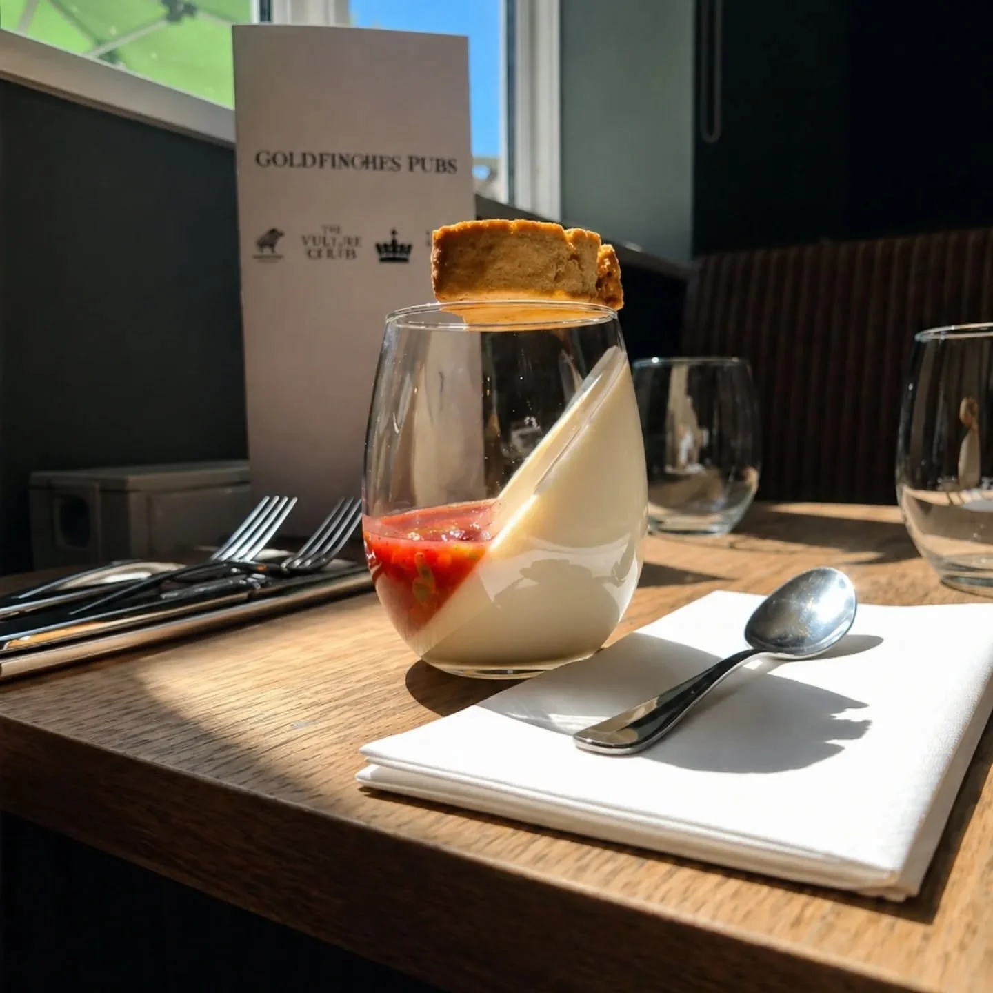 AND HERE IT IS!!! Boozy Passion Fruit Panna Cotta, Wild Strawberry Salsa and Biscotti... Pairs perfectly with our NEW Passion Fruit Margarita 🍹