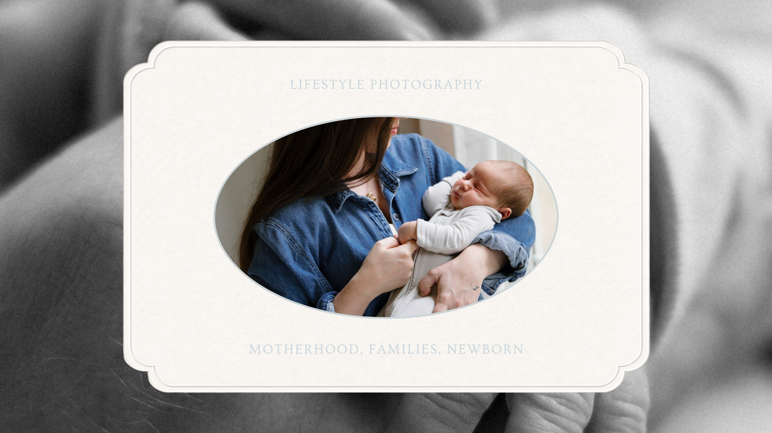Book cover titled 'Lifestyle Photography' featuring a woman holding a sleeping baby in her arms, both wearing denim jackets.