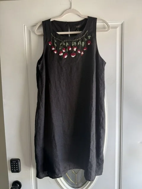 Linen Black Tank Dress- Fuscia, Size Large