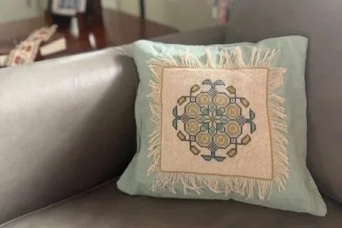 Handmade Embroidered Greek Medallion Accent Pillow
