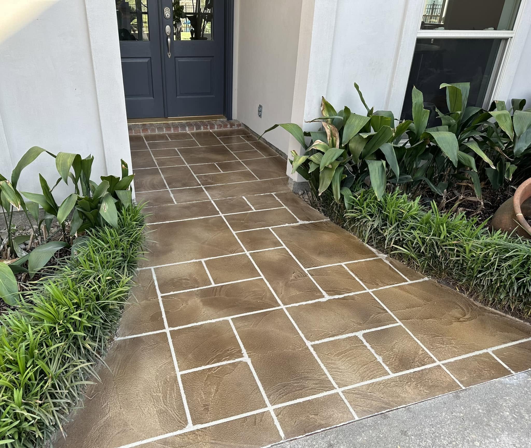 Tile look front walk way concrete resurfaced