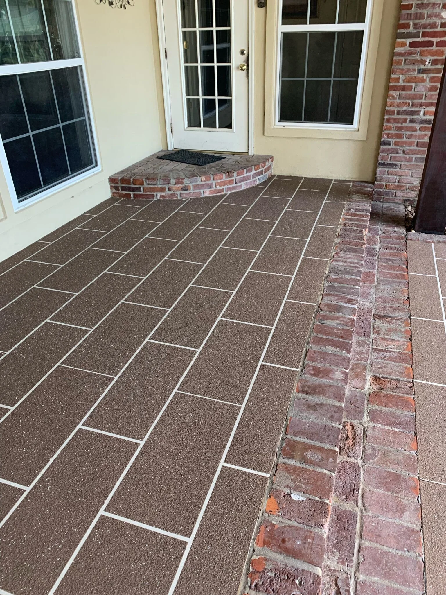 Decorative concrete resurfacing design, back porch. 