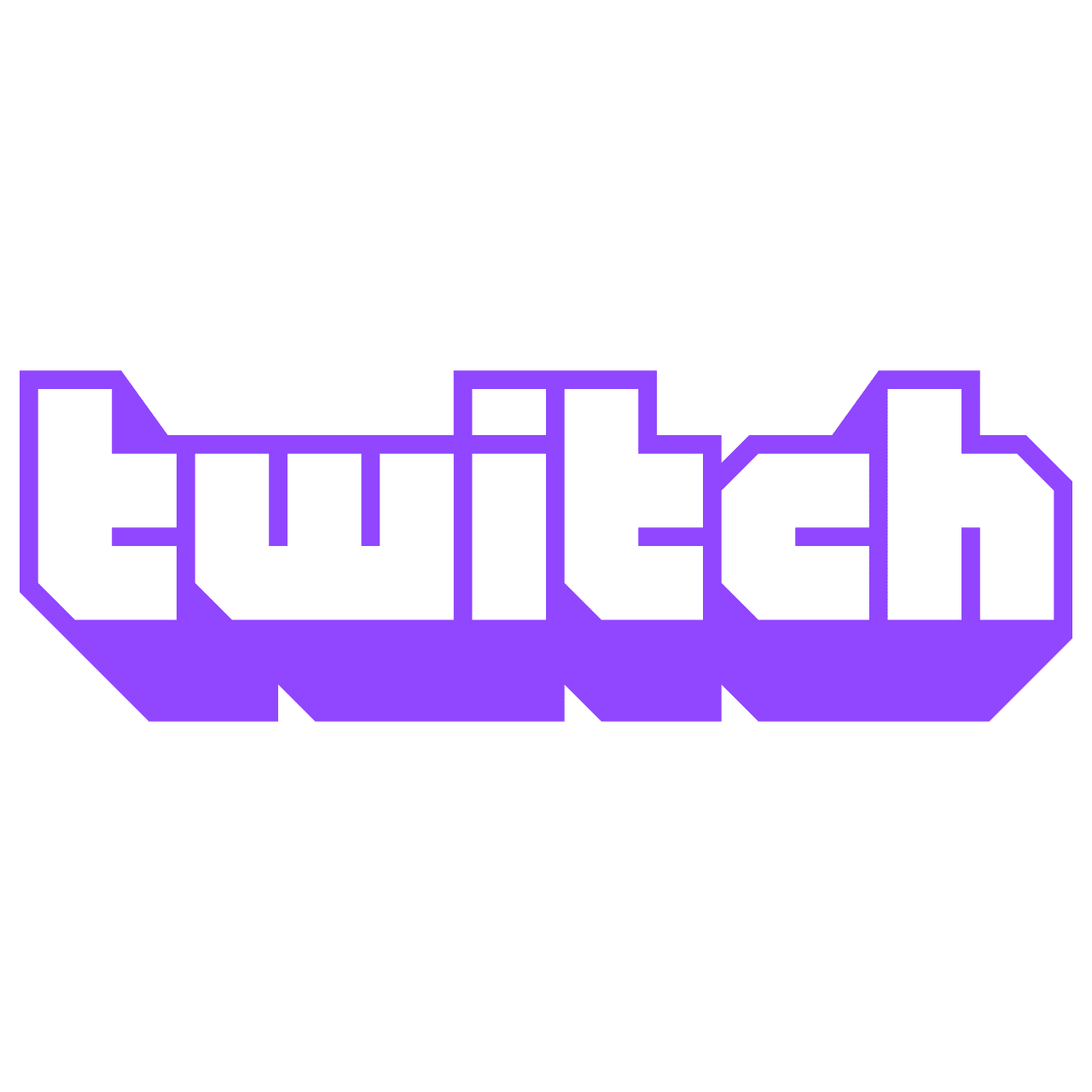 Twitch logo in pixel art style with purple and white colors on a black background