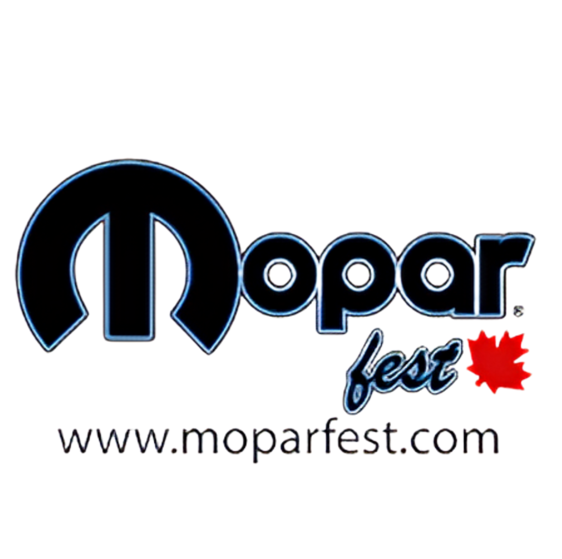 Moparfest Logo with the text 'Mopar' in blue with a flame-like design, the word 'lose' in blue cursive, and a red maple leaf, with the website 'www.moparfest.com' below.