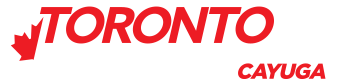Toronto Motorsports Park Cayuga logo with a red maple leaf and checkered flag design