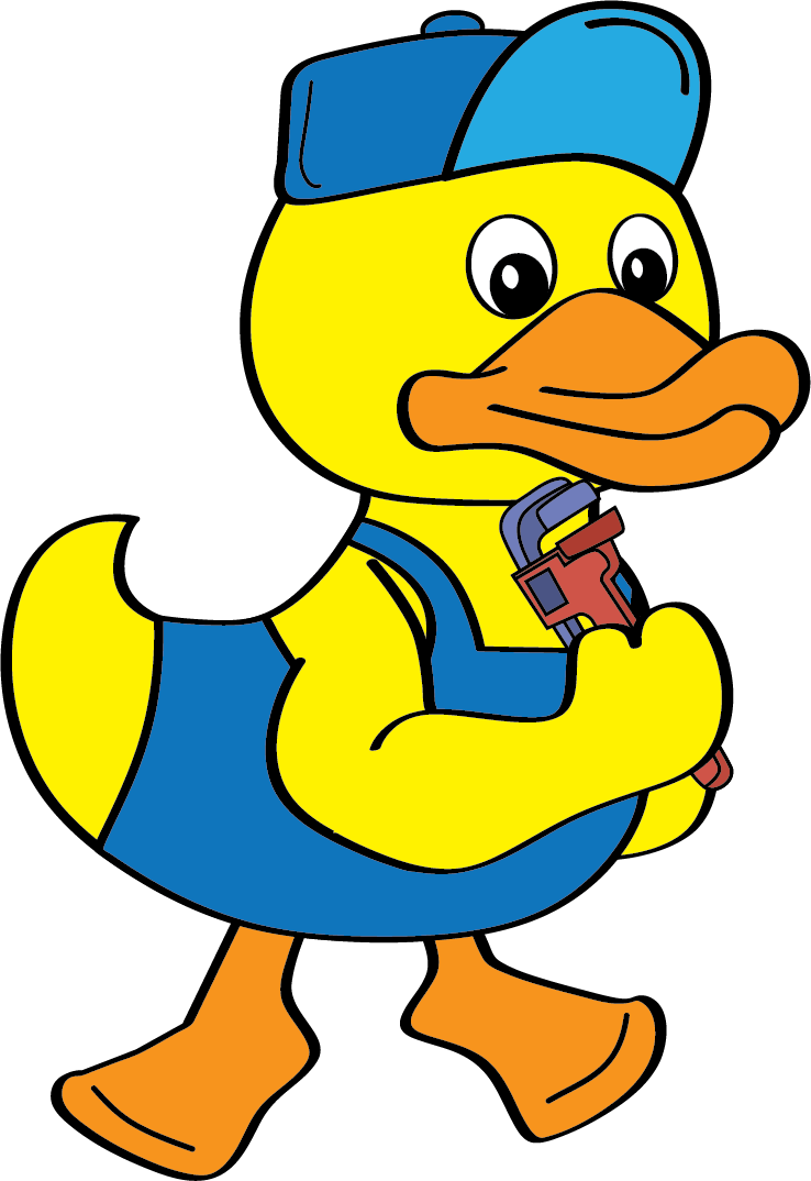 Sanders Mascot, Can Do the Duck, holding a plumbers wrench