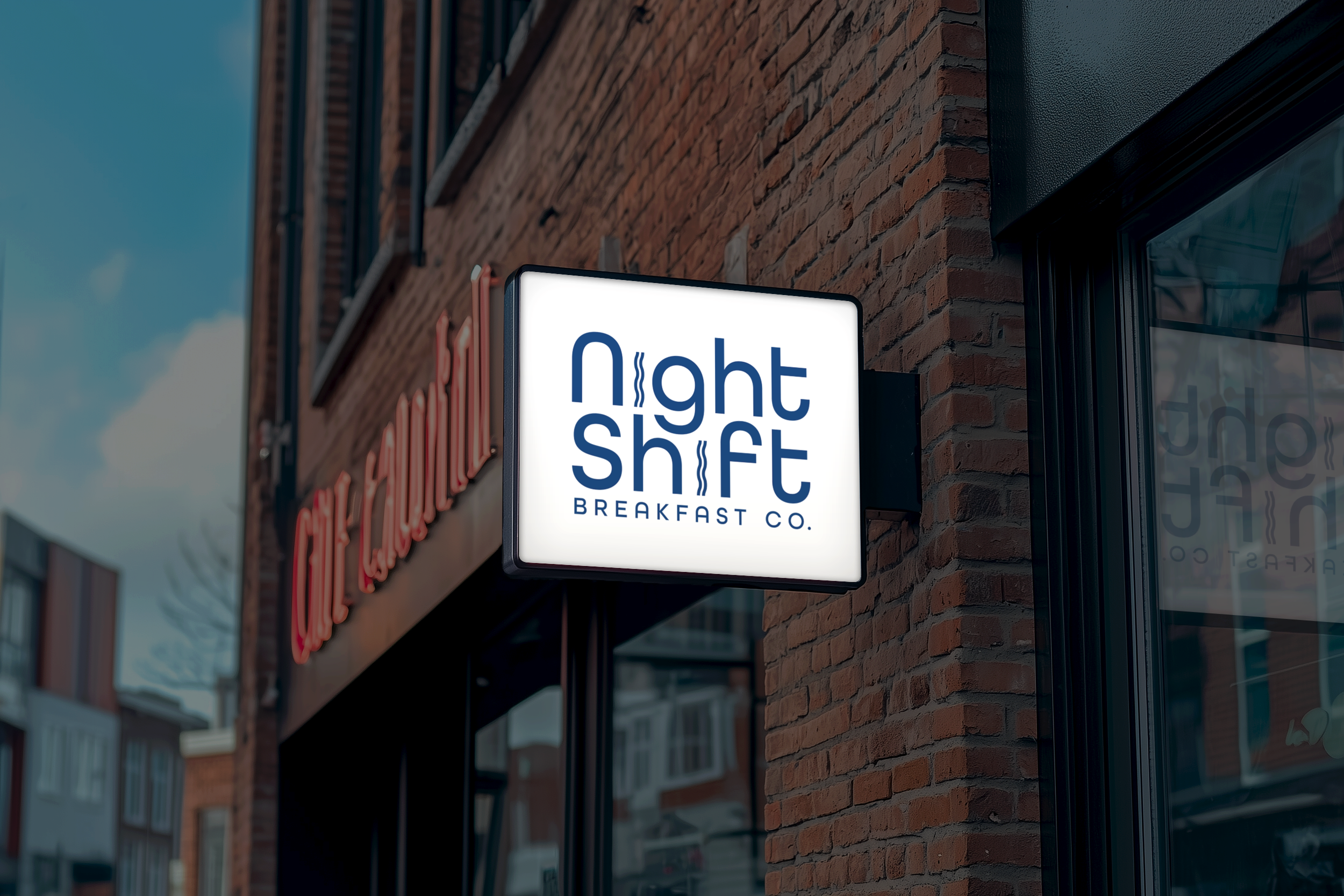 Night Shift Storefront Sign Mockup