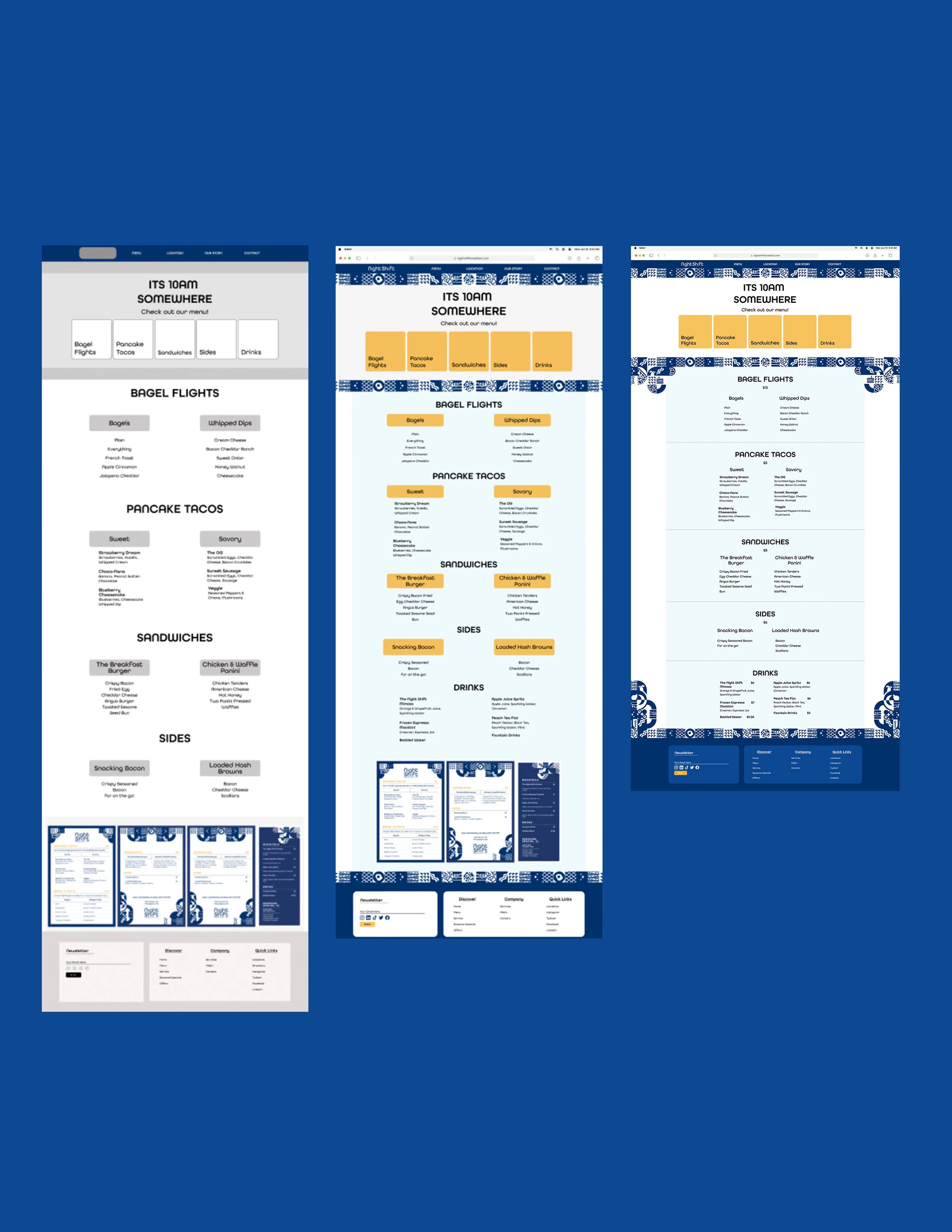 Night Shift Website Menu Page Lo-Fi Wireframes