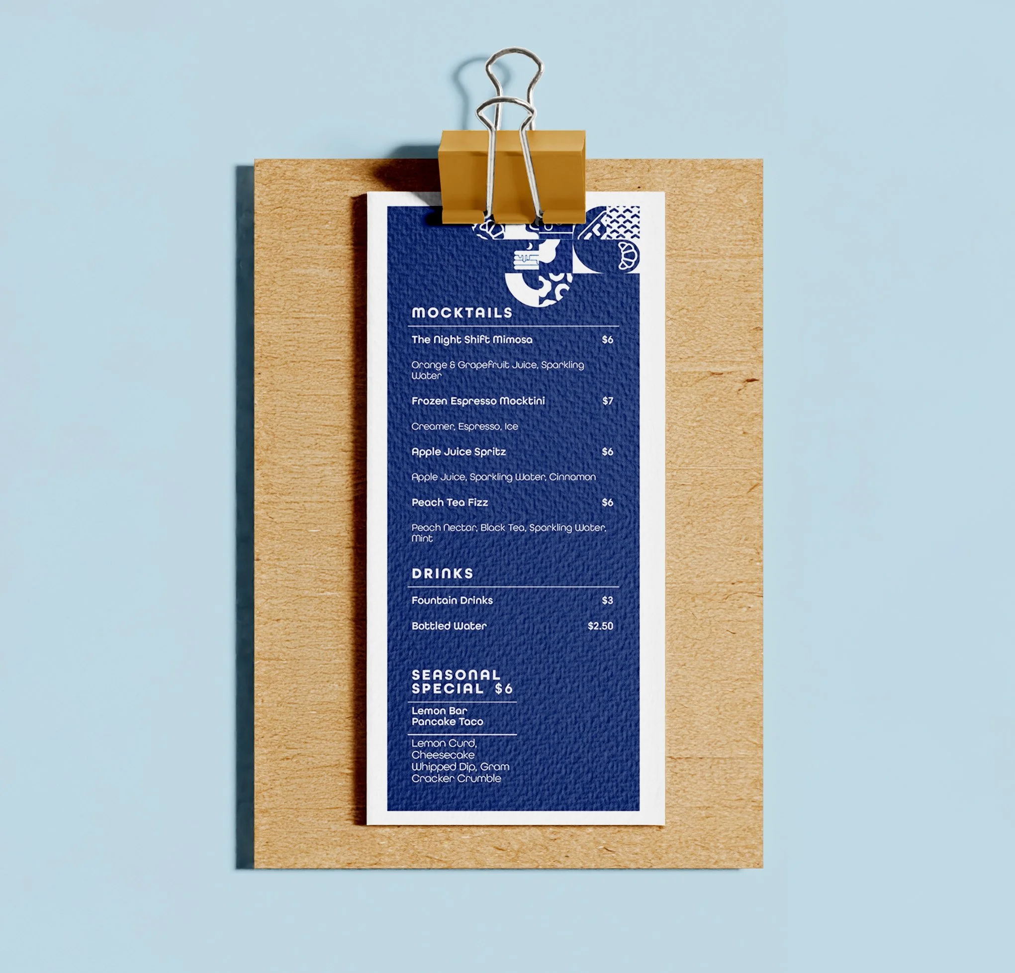 Night Shift Drinks Menu Mockup