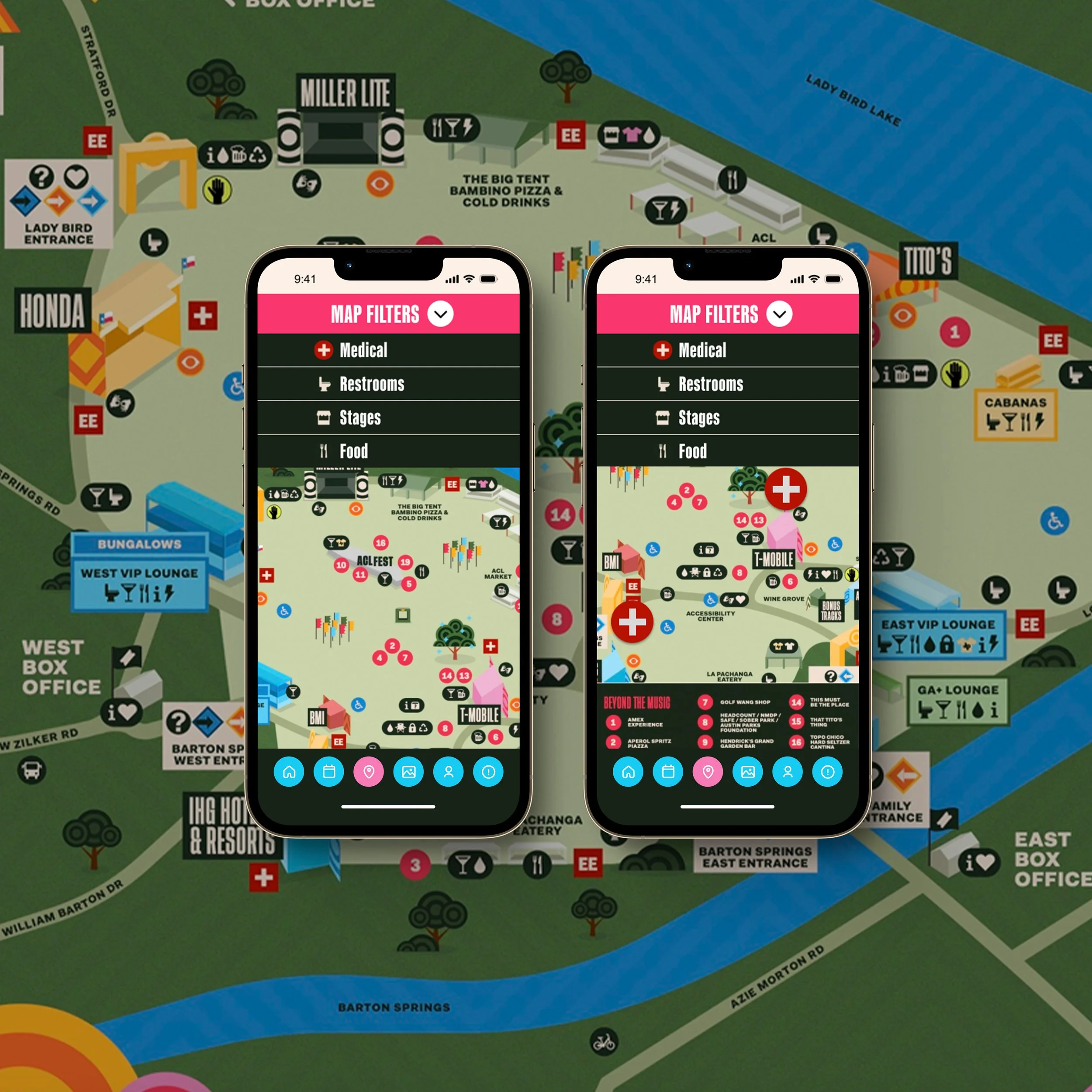 ACL Double Phone Map Page Mockup on ACL Map Background