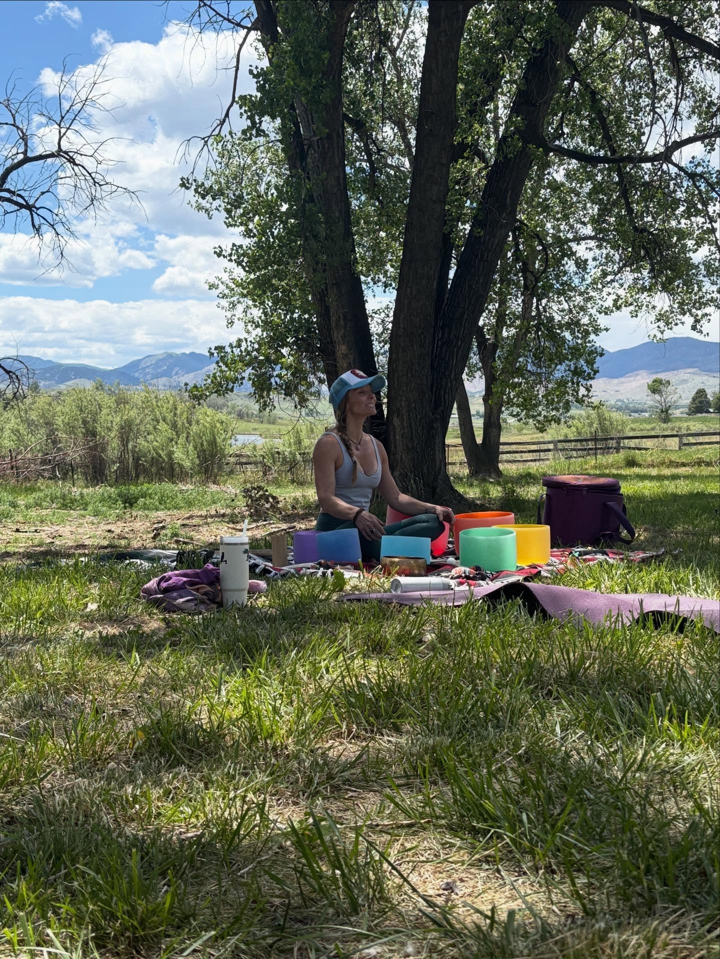 A HUGE thank you to @joystar33, her daughter for entertaining the goats and to our growing community for coming out to celebrate the Blue Moon in Sagittarius on our farm. What a beautiful day of yoga under the trees. We are looking forward to next mo