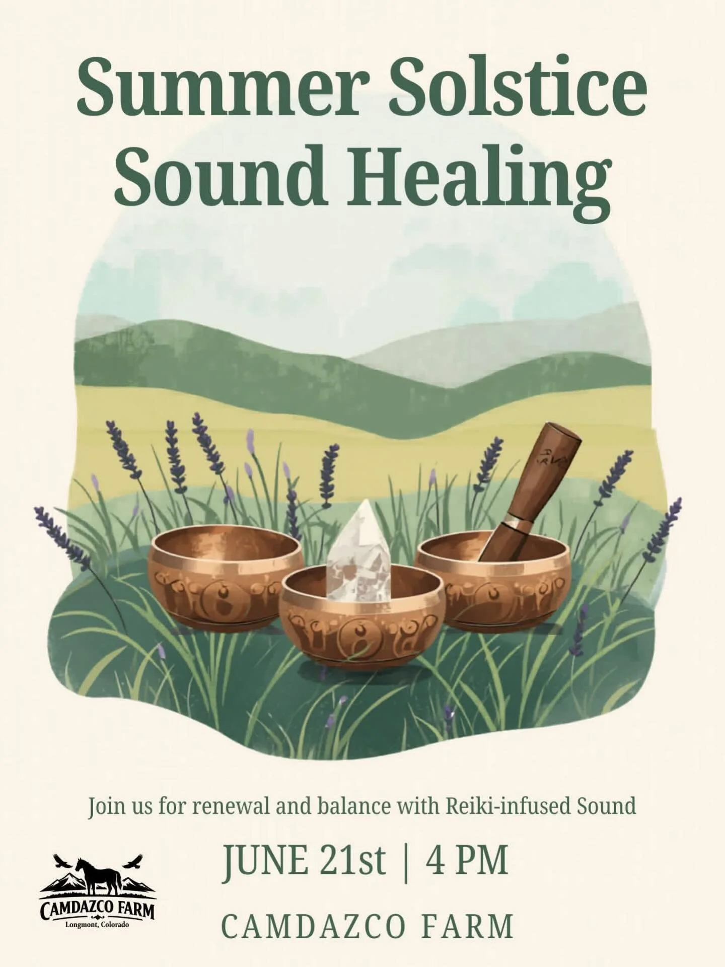 Join us for a sacred evening of connection, intention, and healing as we gather to honor the light of summer in this outdoor event. 

Settle into a Solstice Sound Journey where the healing vibrations of crystal singing bowls, chimes, drums, and sacre