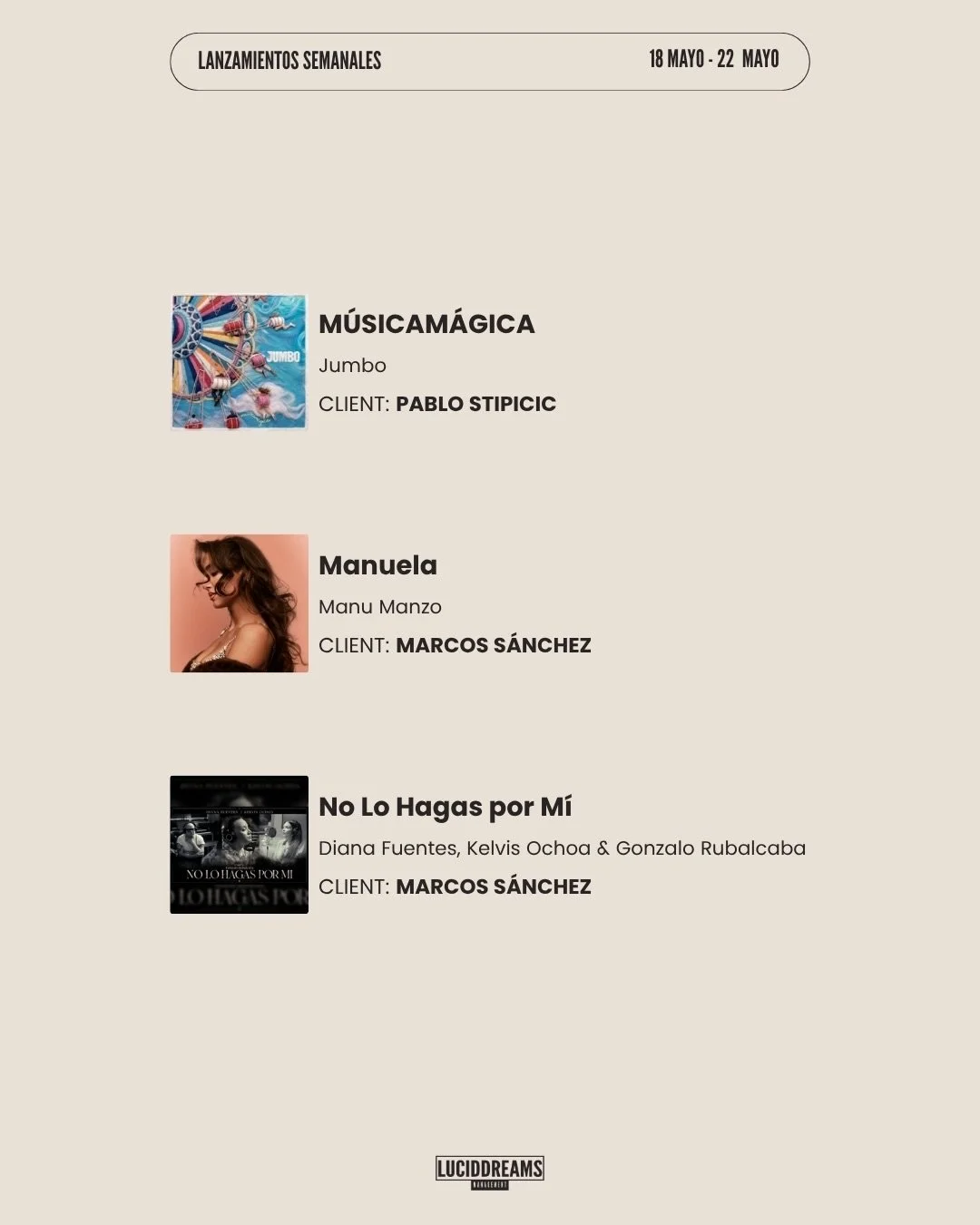 Felicitamos a nuestros clientes por los lanzamientos de esta semana 👏🏼

@pablostipicic
Particip&oacute; como Productor e Ingeniero de Mezlca en el &aacute;lbum &ldquo;M&Uacute;SICAM&Aacute;GICA&rdquo; de @jumbo_mx

@msanchezmusic
Particip&oacute; c