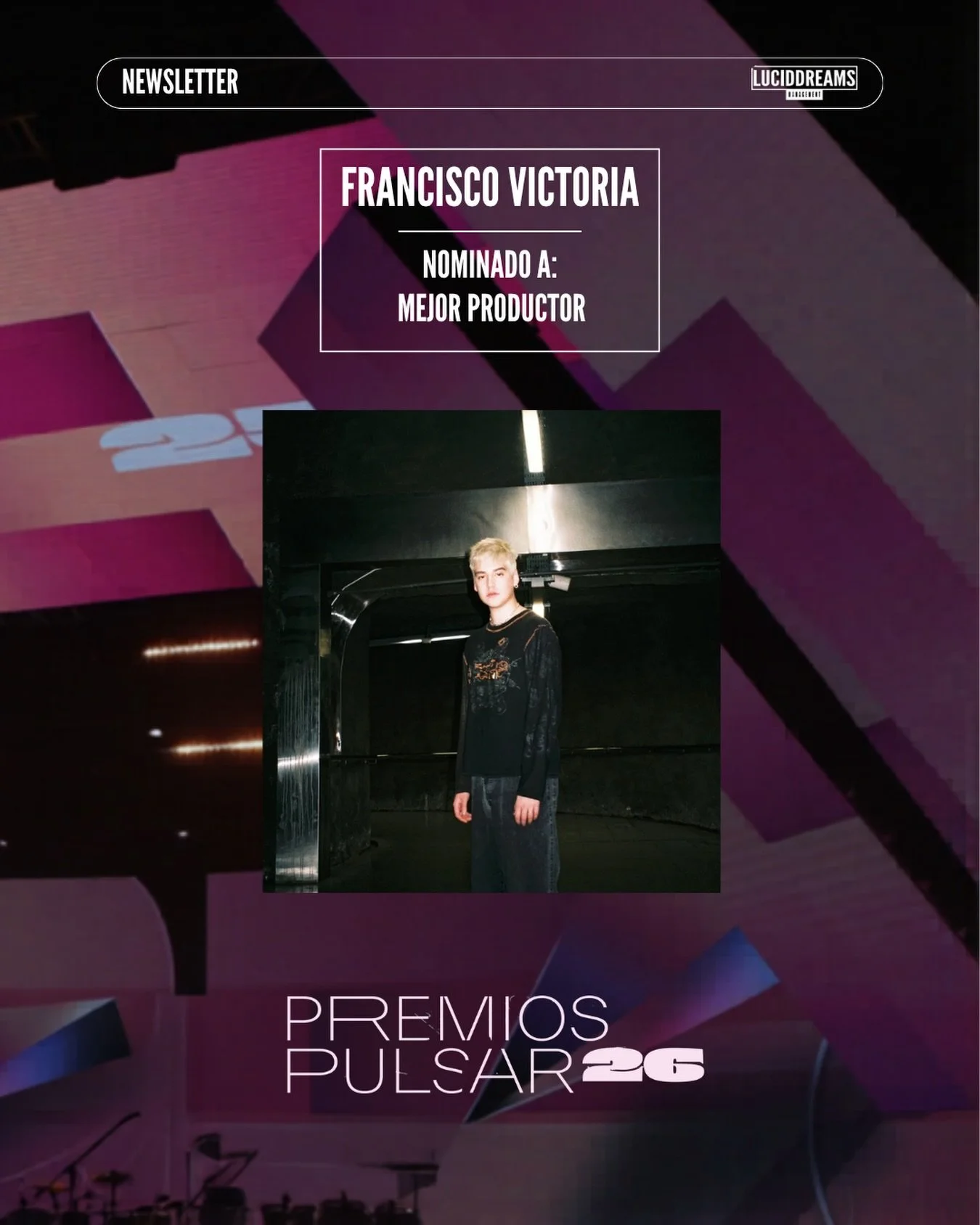 Felicitamos a @frvnciscovictoria por su nominaci&oacute;n como Mejor productor en los Premios Pulsar.

Estos premios,  organizados por la Sociedad Chilena de Autores e Int&eacute;rpretes Musicales (SCD), son uno de los reconocimientos m&aacute;s impo
