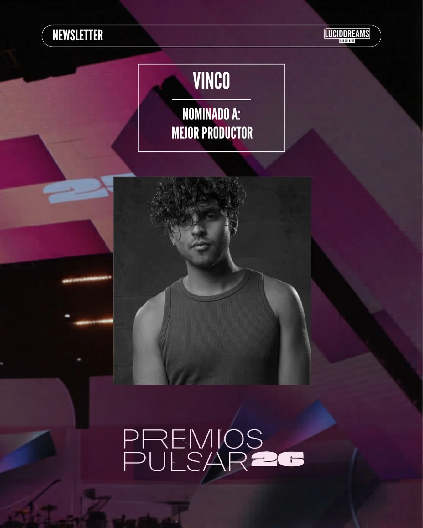 Felicitamos a @vinco_ por su nominaci&oacute;n como Mejor productor en los Premios Pulsar.

Estos premios,  organizados por la Sociedad Chilena de Autores e Int&eacute;rpretes Musicales (SCD), son uno de los reconocimientos m&aacute;s importantes de 