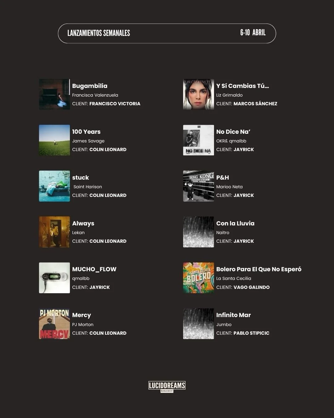 Felicitamos a nuestros clientes por los lanzamientos de esta semana 👏🏼

@pablostipicic 
Particip&oacute; como Productor e Ingeniero de Mezcla en el single &ldquo;Infinito Mar&rdquo; de @jumbo_mx

@msanchezmusic
particip&oacute; como Productor, Co-E