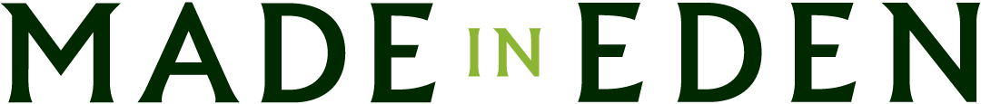 Close-up of the words "Made in Eden" in green font.
