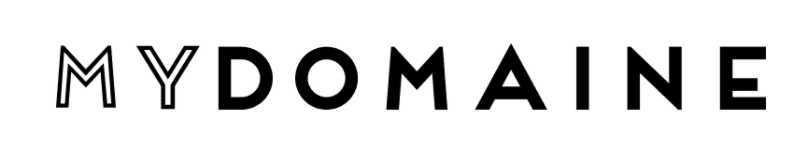 Text logo with the words "MY DOMAINE" in black, stylized font on a white background.