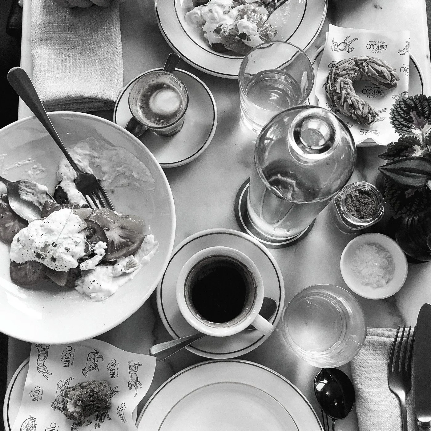 brunch table with food and drinks