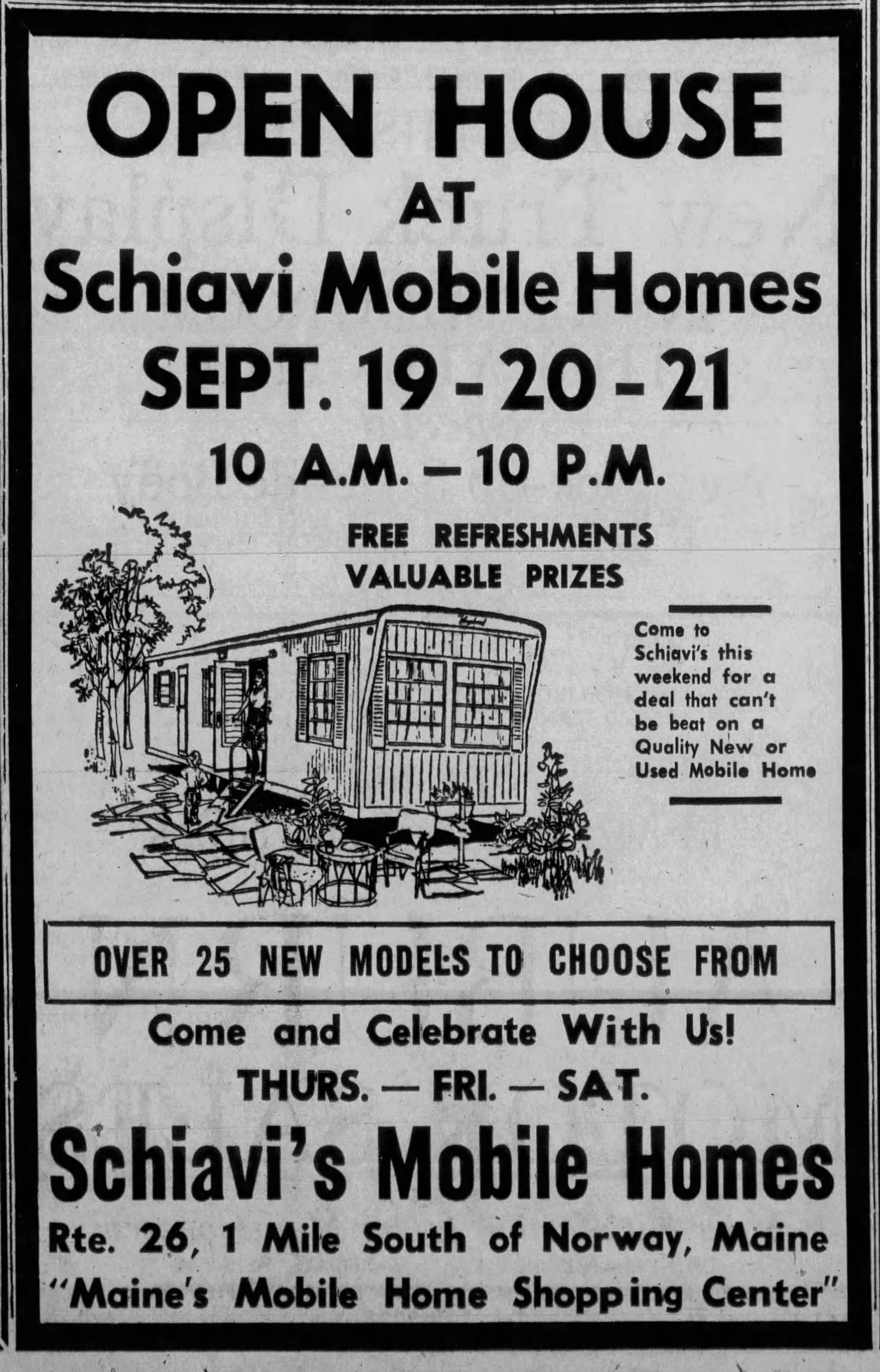 1963 Schiavi Mobile Homes Open House advertisements.