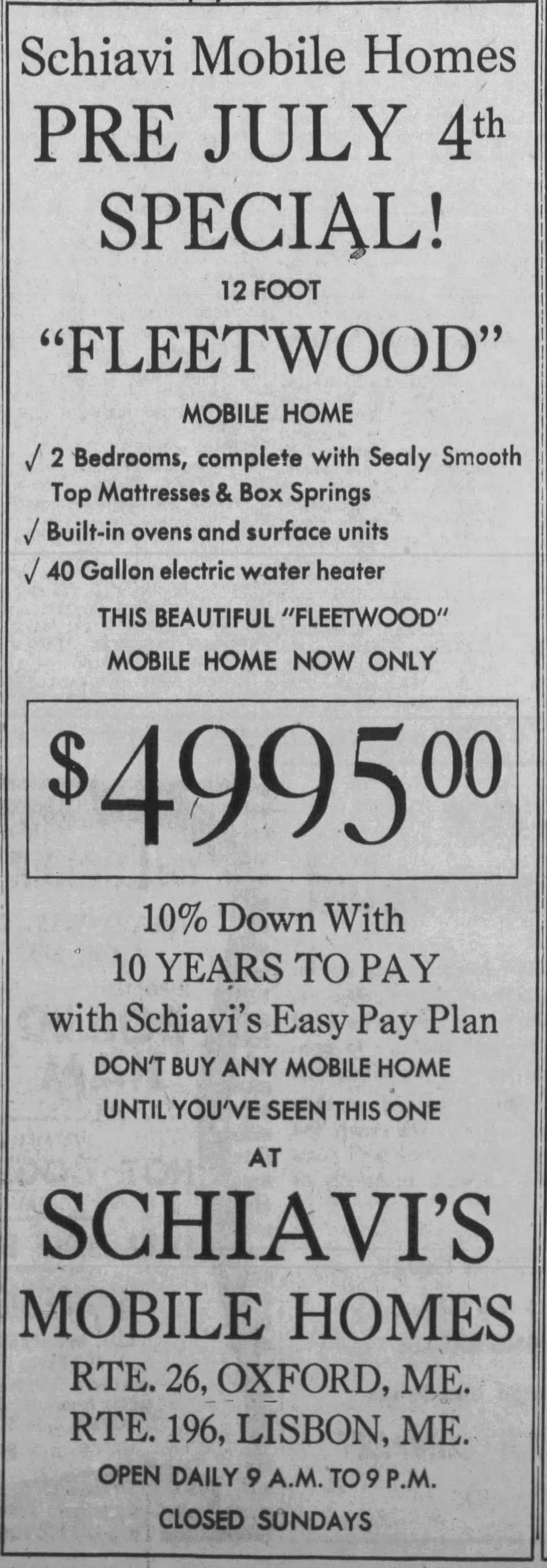 1968 Schiavi Mobile Homes advertisement.