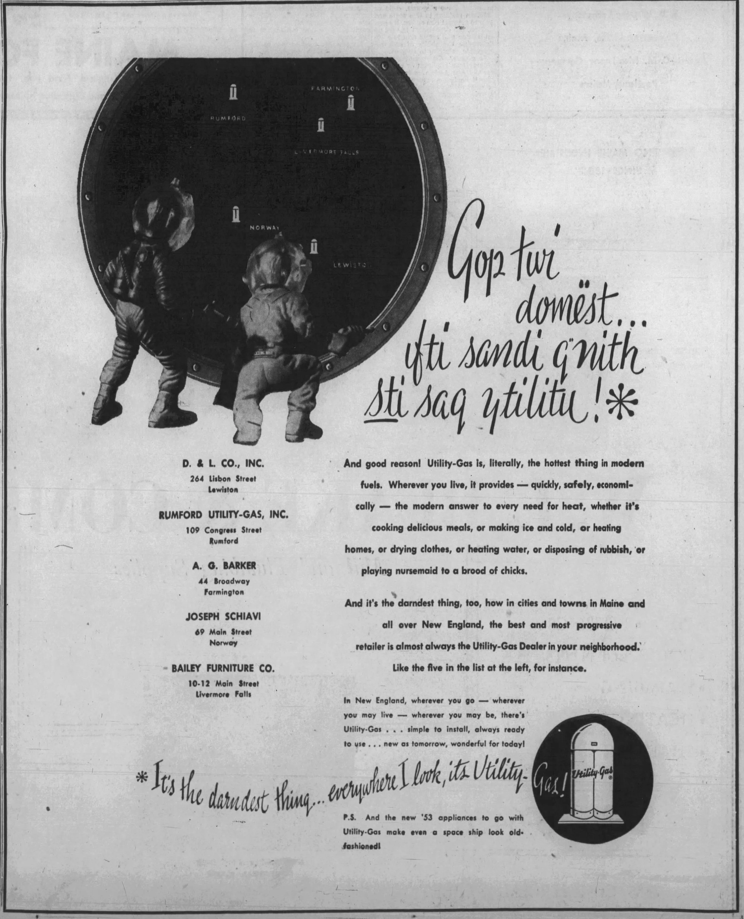 1953 Utility Gas advertisement.