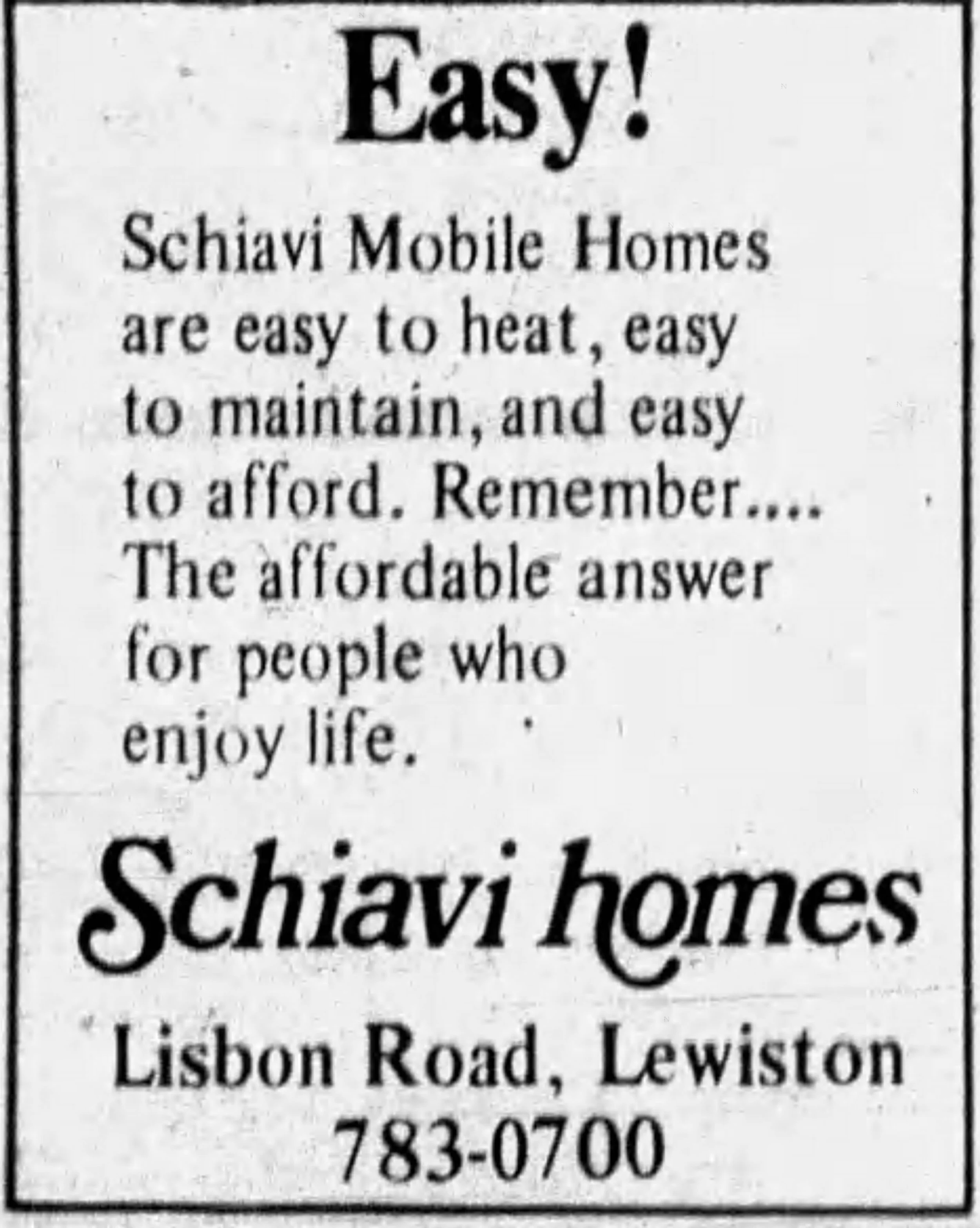 1979 Schiavi Mobile Homes advertisement.