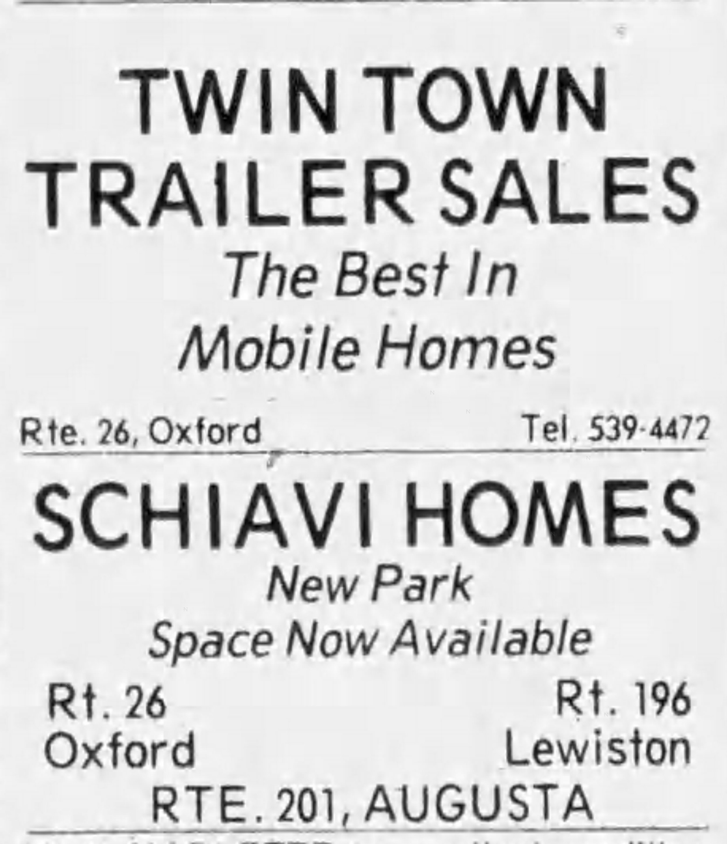 1979 Schiavi Home Park advertisement below an ad for our neighbor Twin Town!
