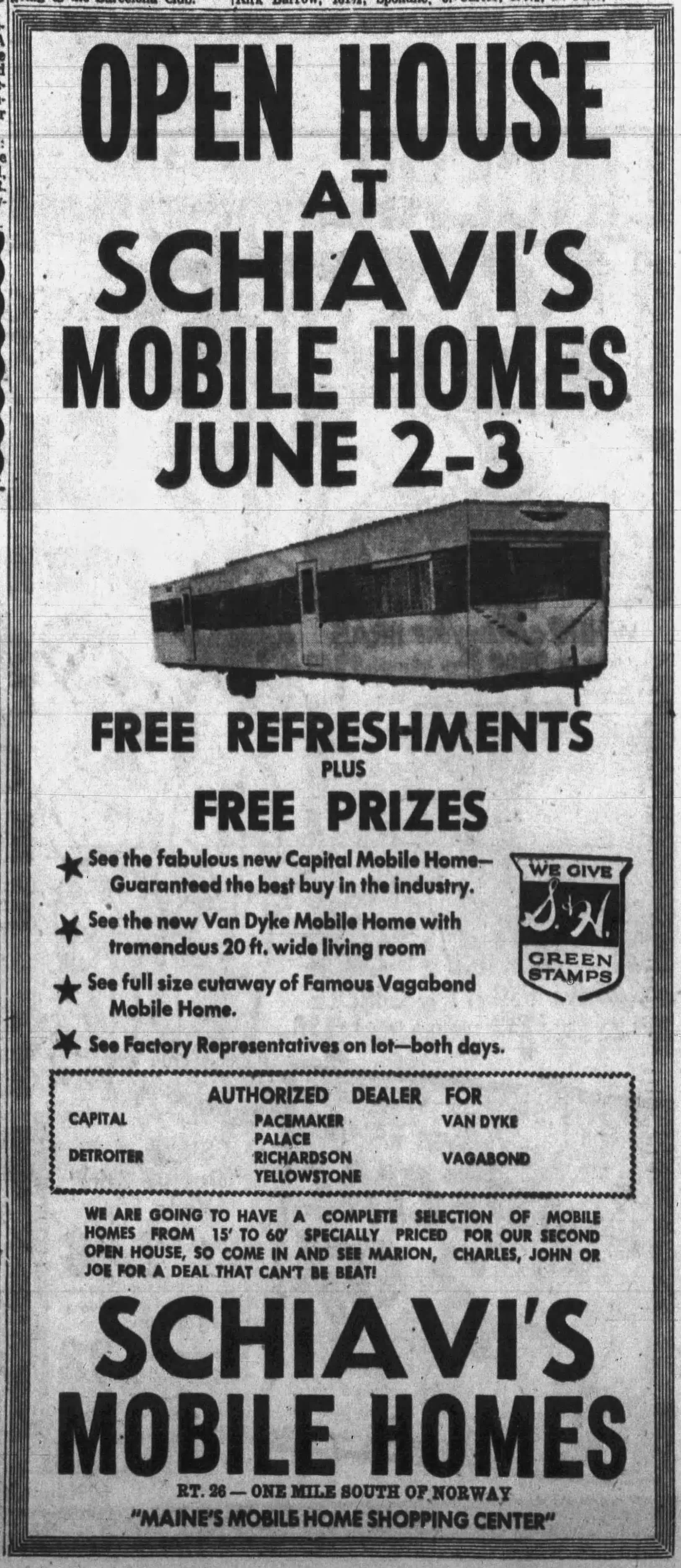 1961 Schiavi's Mobile Homes Advertisement.