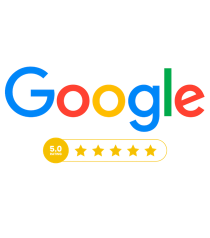Google logo with a 5-star rating and a 5.0 score below it.