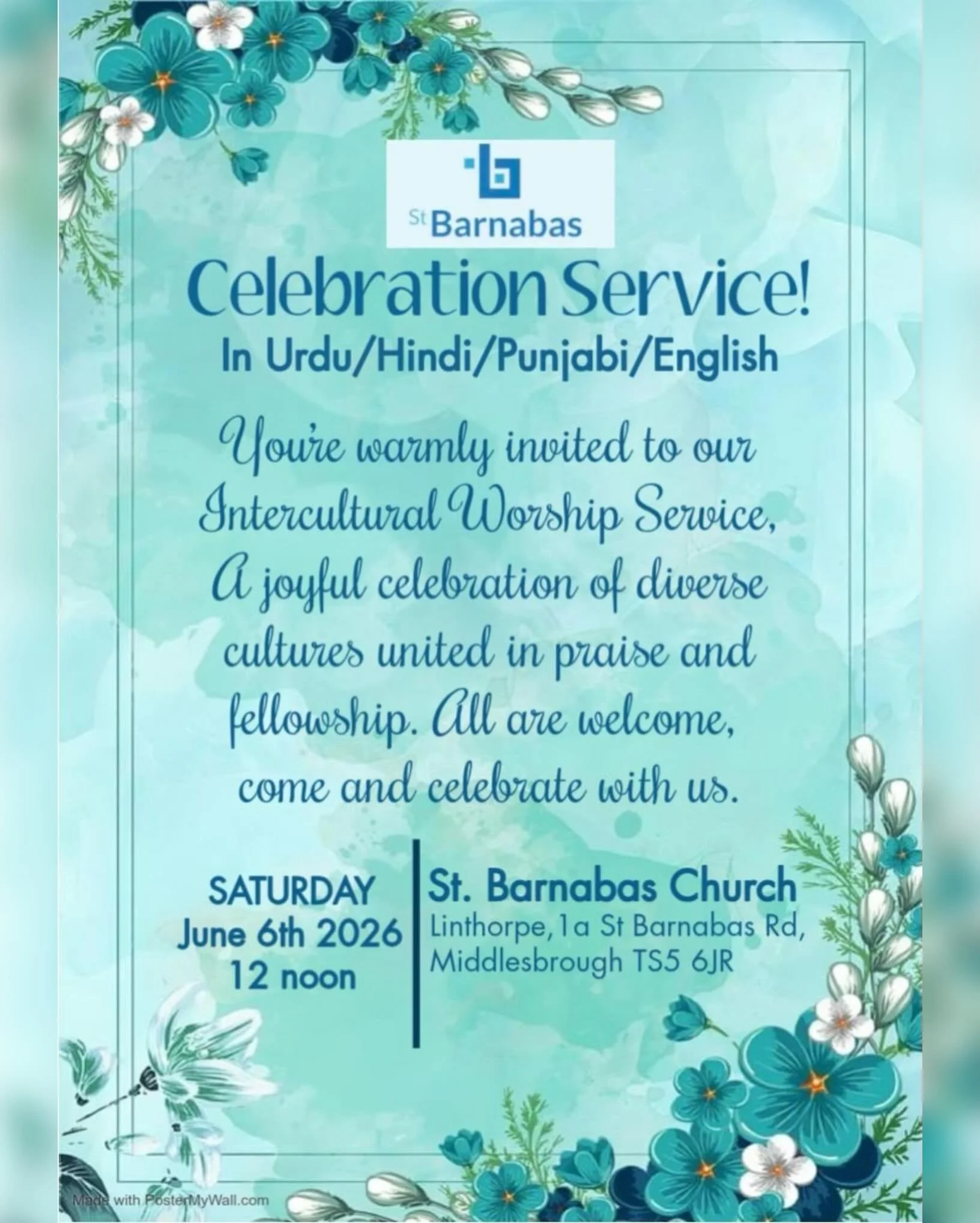 Our friends at @stbarnabasboro, including Simon John who has been helping us at the 8am service, are hosting this service on Saturday afternoon. The service will be a celebration of diverse cultures held in Urdu, Hindi, Punjabi and English.