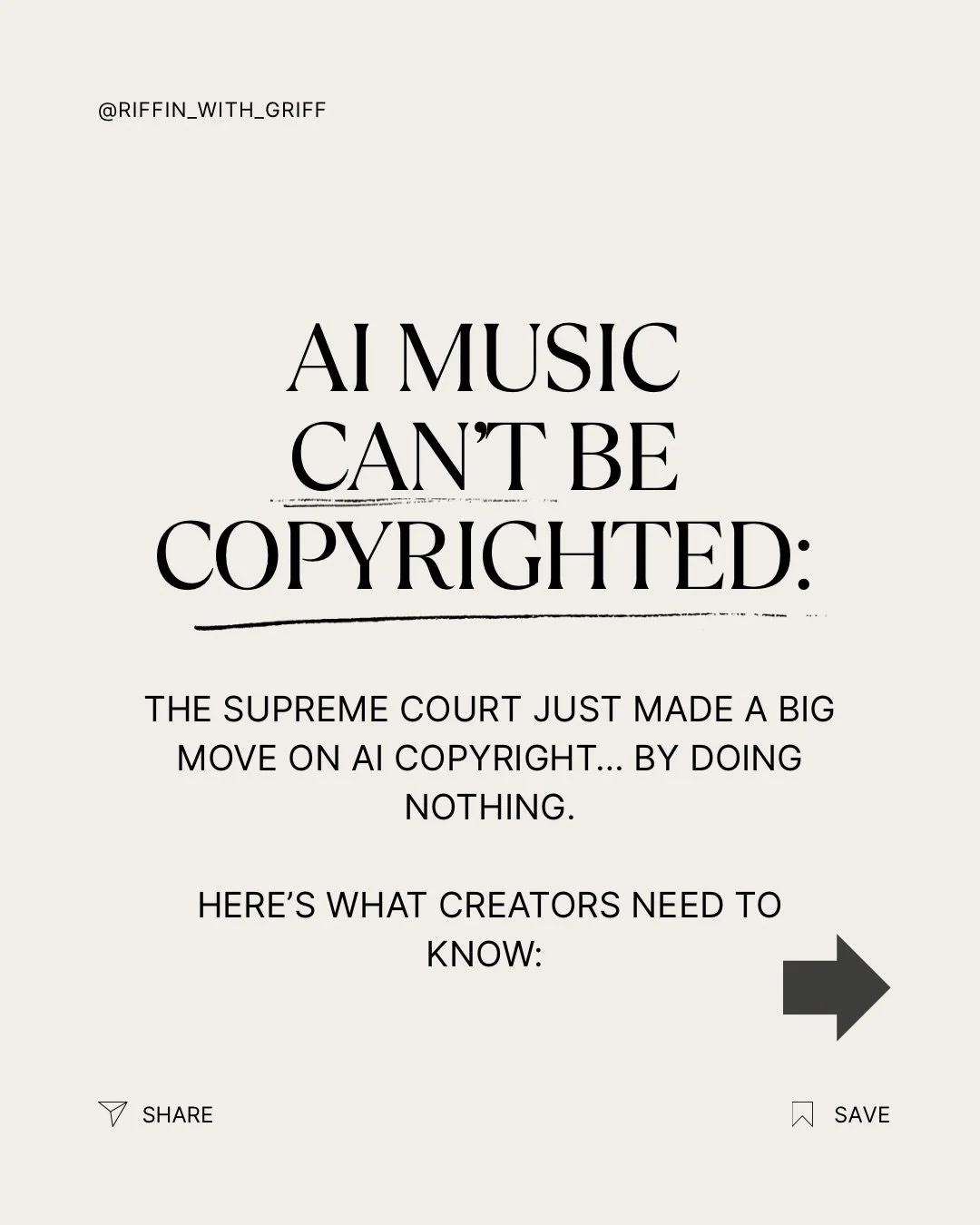 AI can create music and art. But legally&hellip; it can&rsquo;t be the author. The Supreme Court just let a major ruling stand that says copyright requires human authorship.

Which means: 1. Fully AI-generated works aren&rsquo;t protected 2. AI-assis