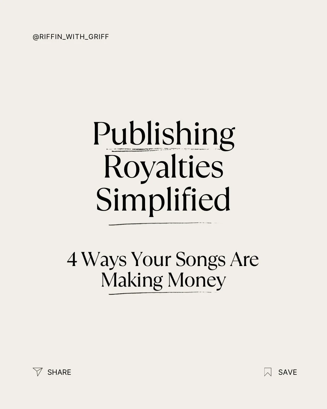 Music publishing royalties simplified. Here&rsquo;s what you need to know about where publishing income comes from, and how to make sure your songs are earning for you. 

#musicpublishing #publishing #musicpublisher #songwriter #singersongwriter