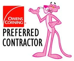 Owens Corning Preferred Contractor logo featuring The Pink Panther.