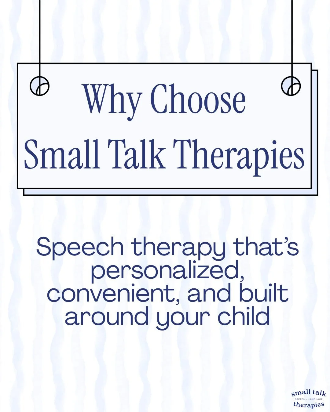 Why choose Small Talk Therapies? 🤍

Because speech therapy should fit into your life, not add another thing to your already-full schedule.

✨ We come to you. In-home, daycare, school, or wherever your child learns and plays best.
✨ Personalized care