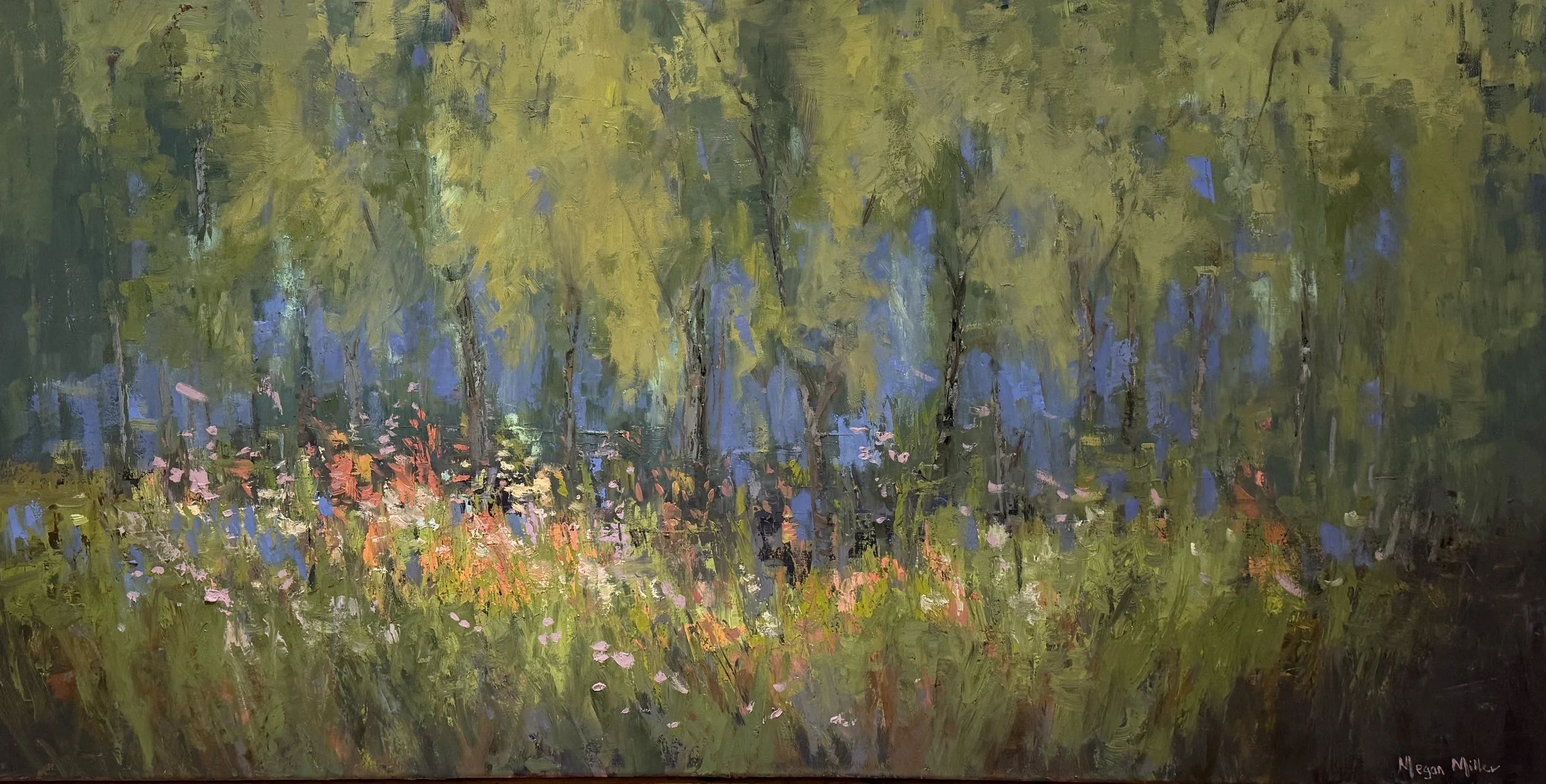 Forest Flowers at Night 24x48 Oil Original