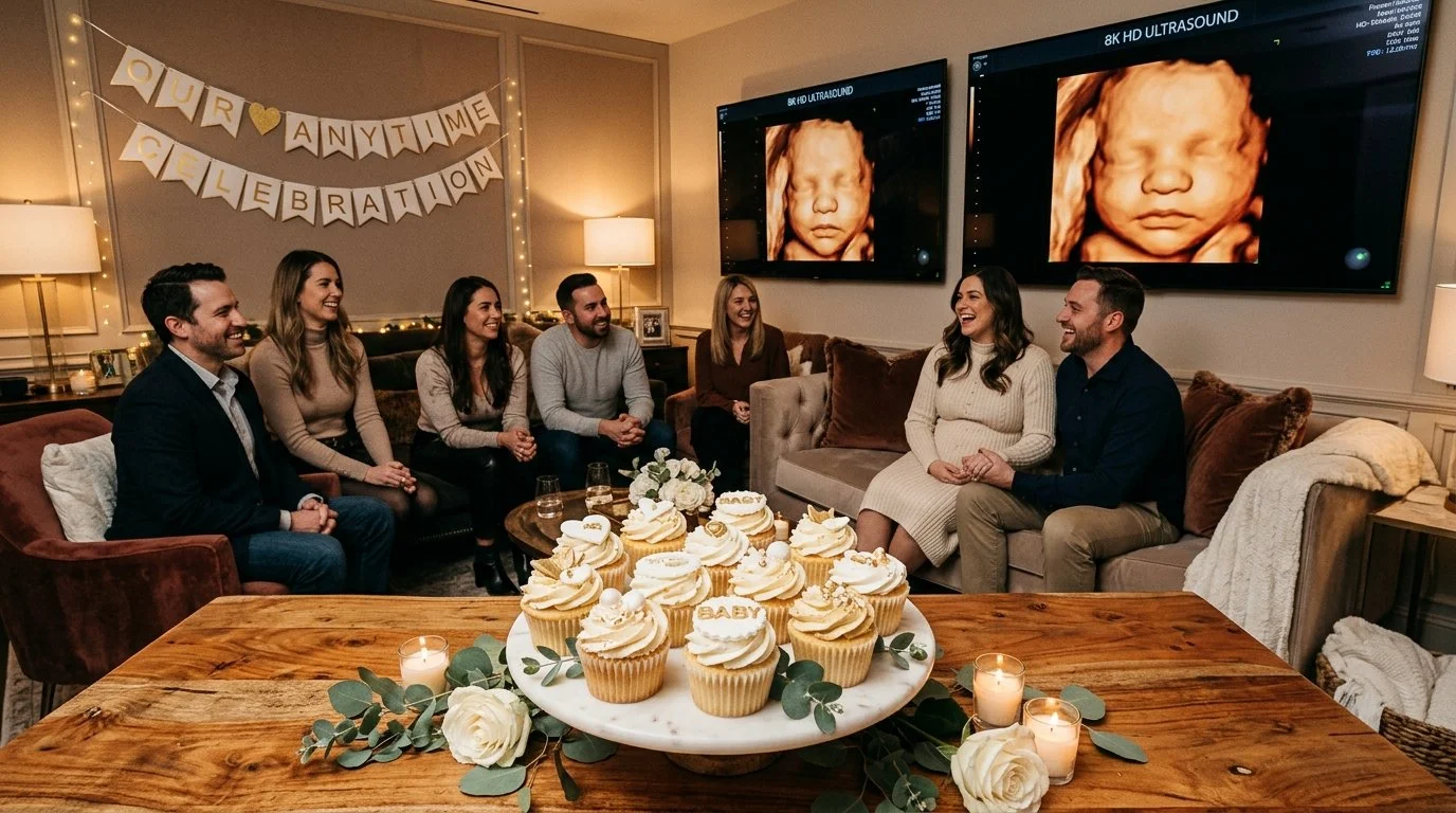 Private baby shower celebration with custom cupcakes and 8K ultrasound viewing at the Miracles on Main Legacy studio.