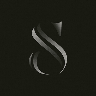 A stylized, silver S-shaped design on a black background.