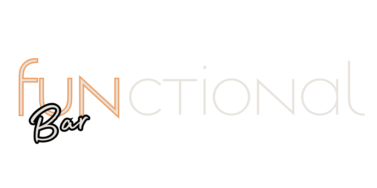 Logo of a bar named 'Functional Bar' in modern minimalist style with black, orange, and white colors.