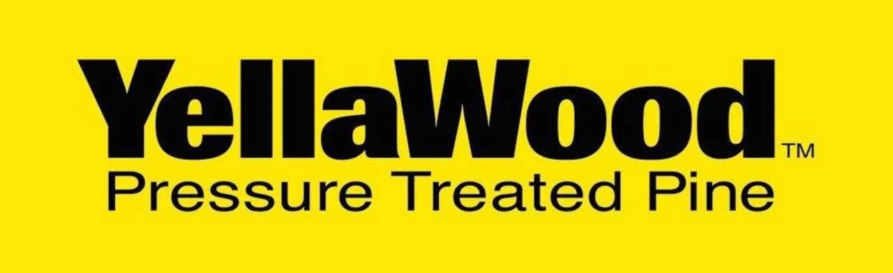 YellowWood pressure treated pine logo with black text on a yellow background.
