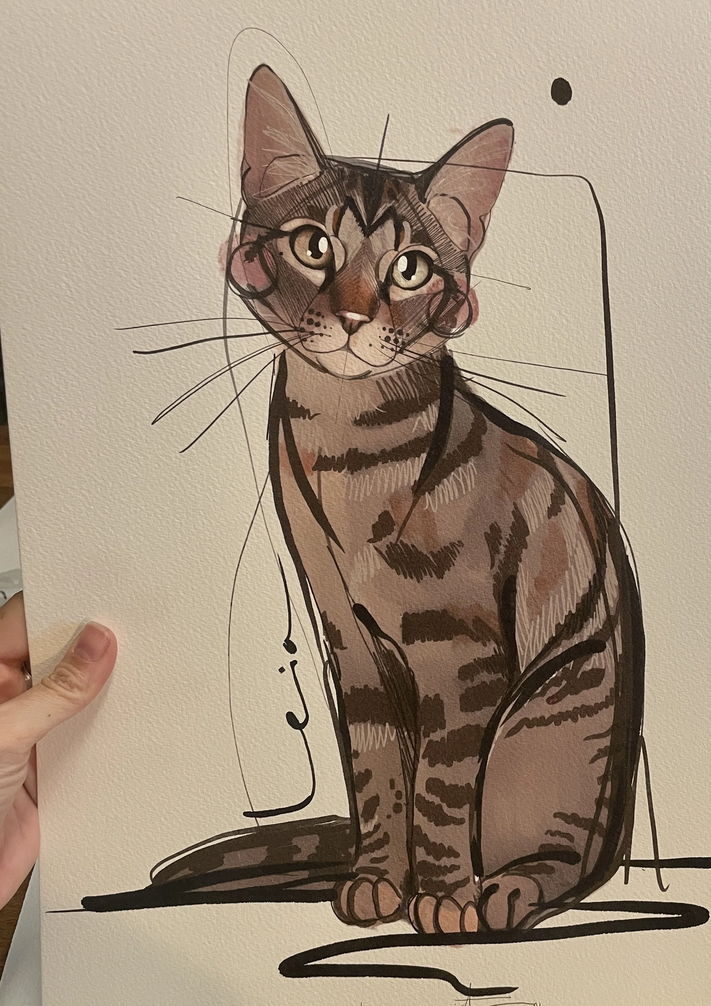 Dibujo retrato artístico  de un perro / gato hecho a mano, ilustradora Monica Sampietro Barcelona encargo