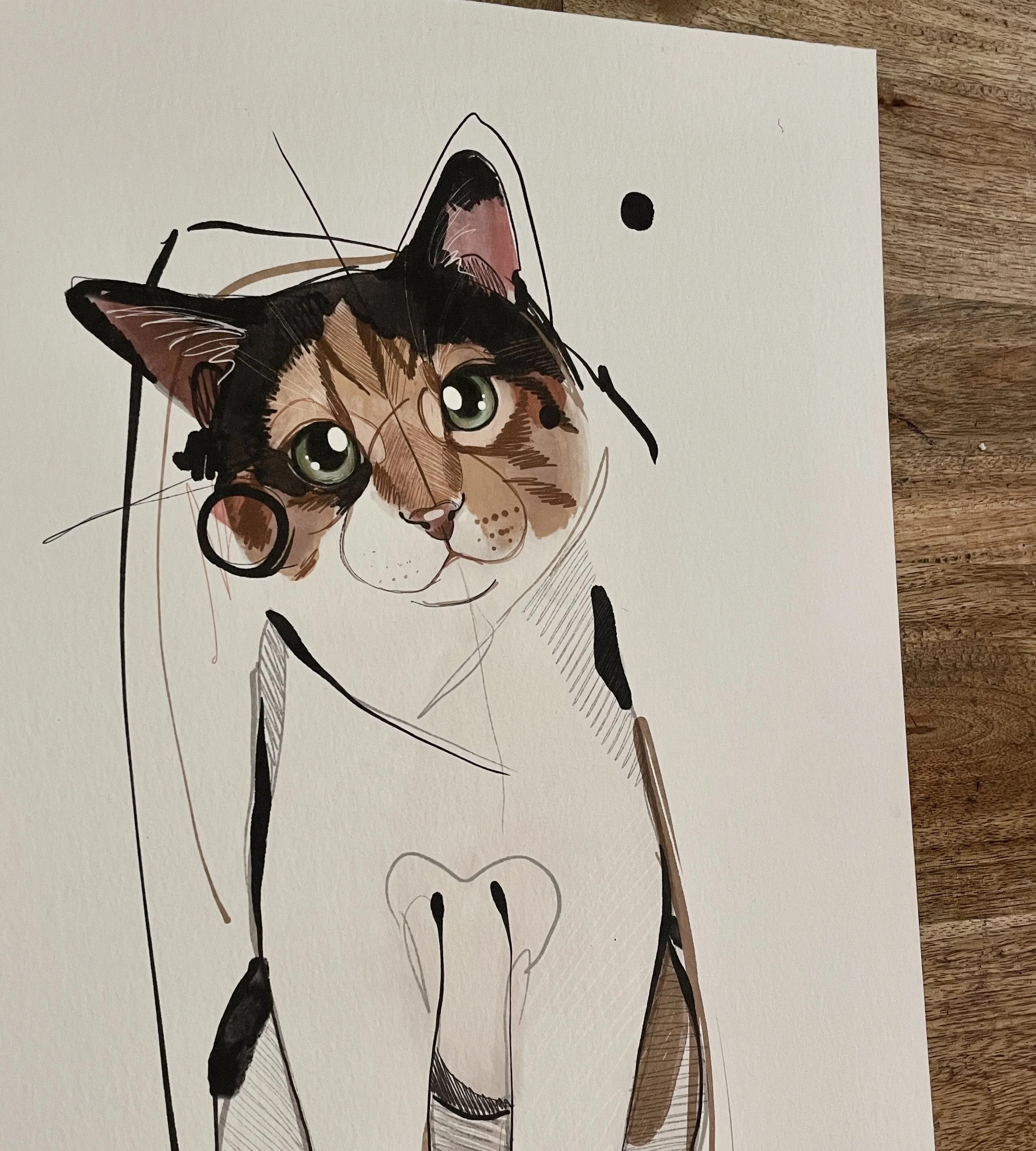 Dibujo retrato artístico  de un perro / gato hecho a mano, ilustradora Monica Sampietro Barcelona encargo
