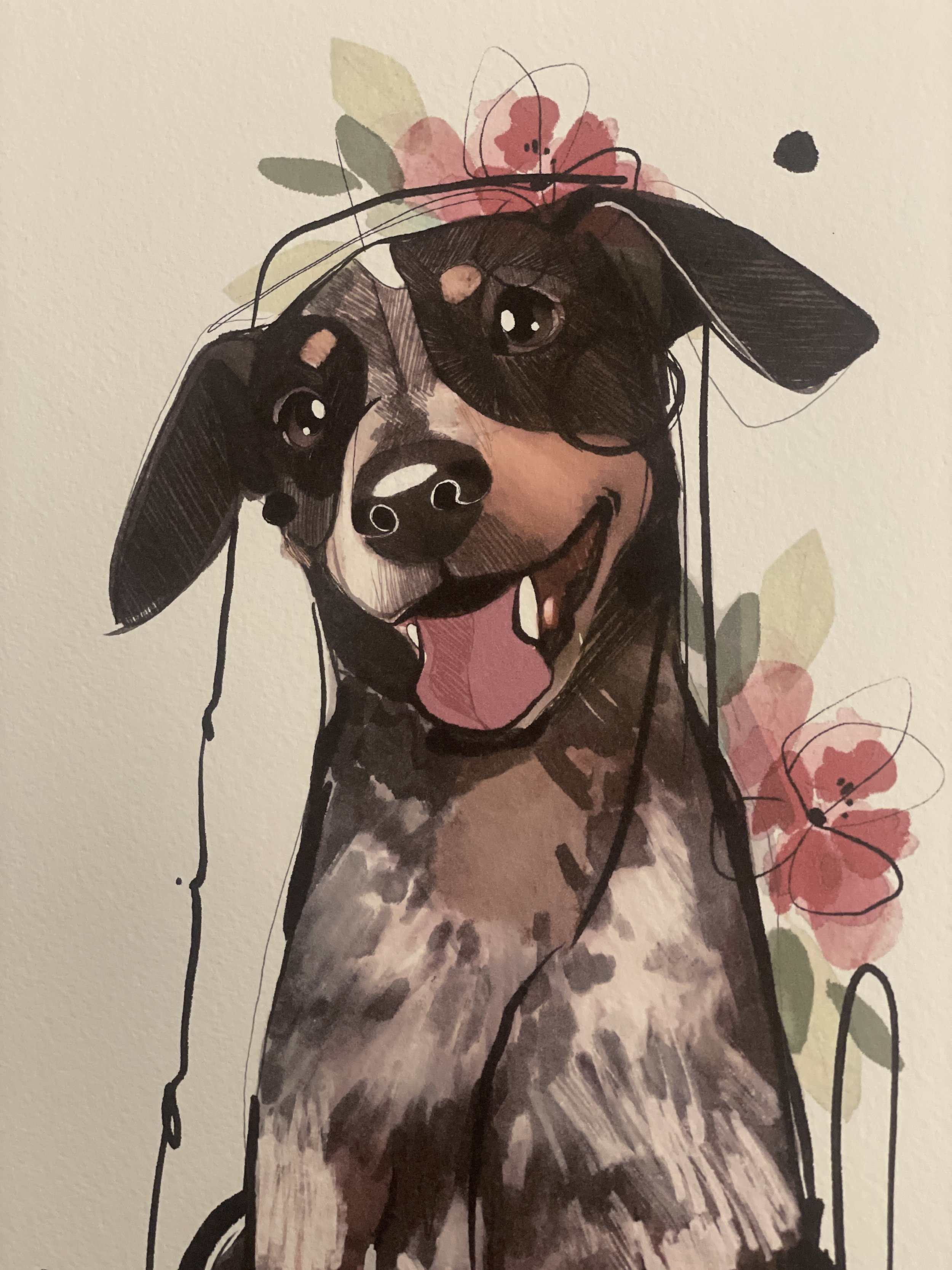 Dibujo retrato artístico  de un perro / gato hecho a mano, ilustradora Monica Sampietro Barcelona encargo